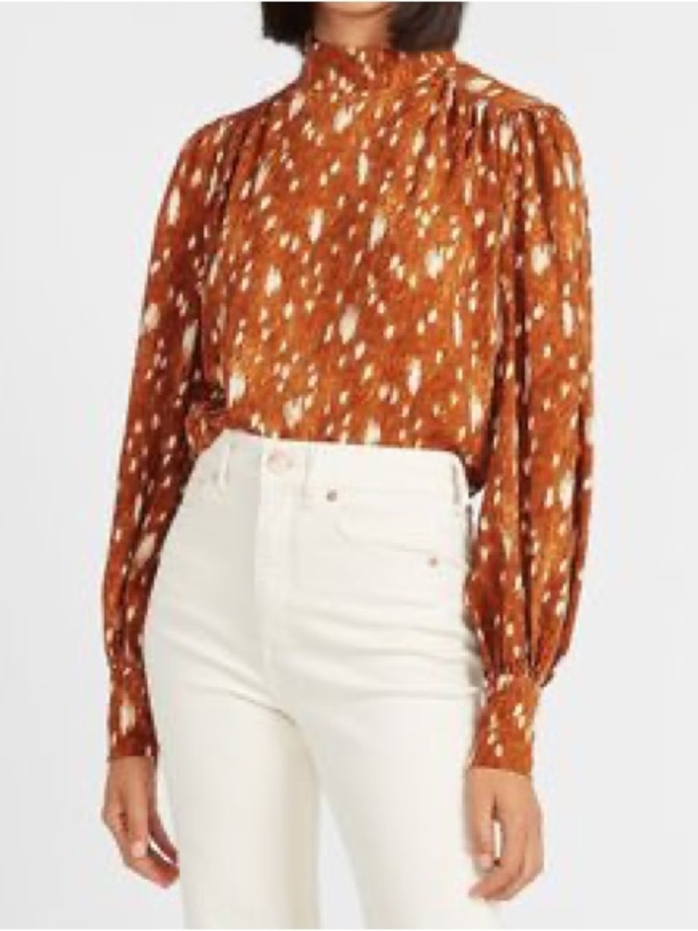 Philosophy Deer Print Mock Neck Blouse Long Sleeve
